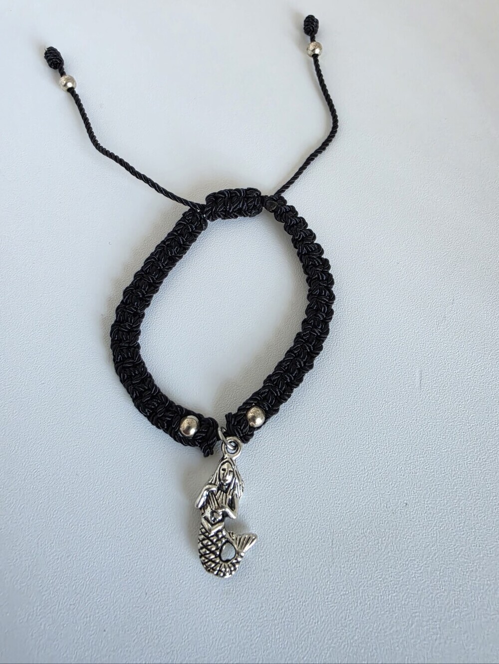 Handmade Adjustable Black Macrame Mermaid Charm Bracelet Boho Beach Style